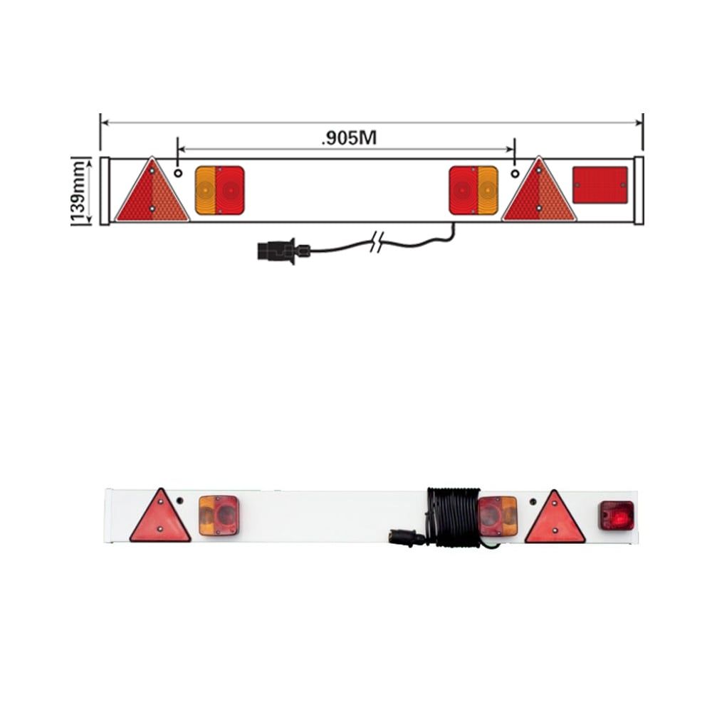 MAYPOLE Trailer LED Light Board 4ft 6" Wide with 10m Cable + Fog LED