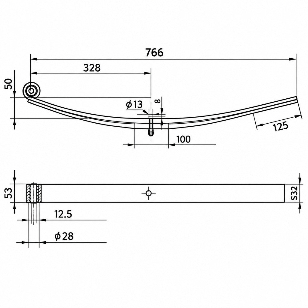 Image drawing of specifications & dimensions of Ifor Wlliams Double leaf Spring