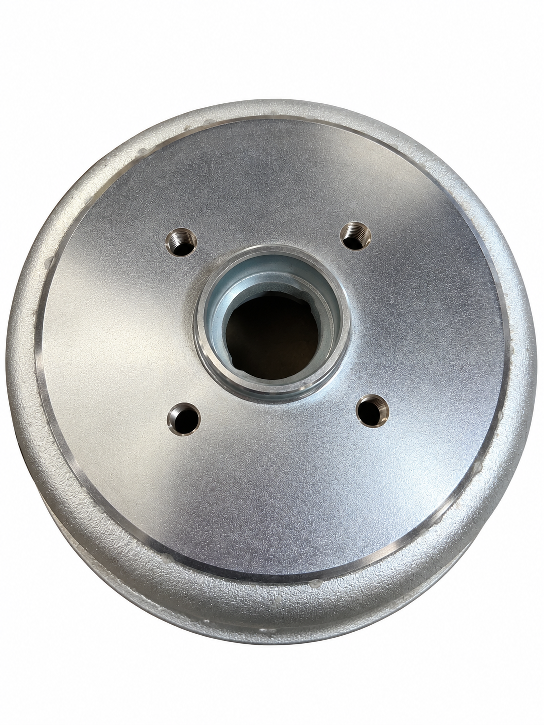 Face plate of an Indespension brake drum showing the 4 bolts holes at 100mm PCD