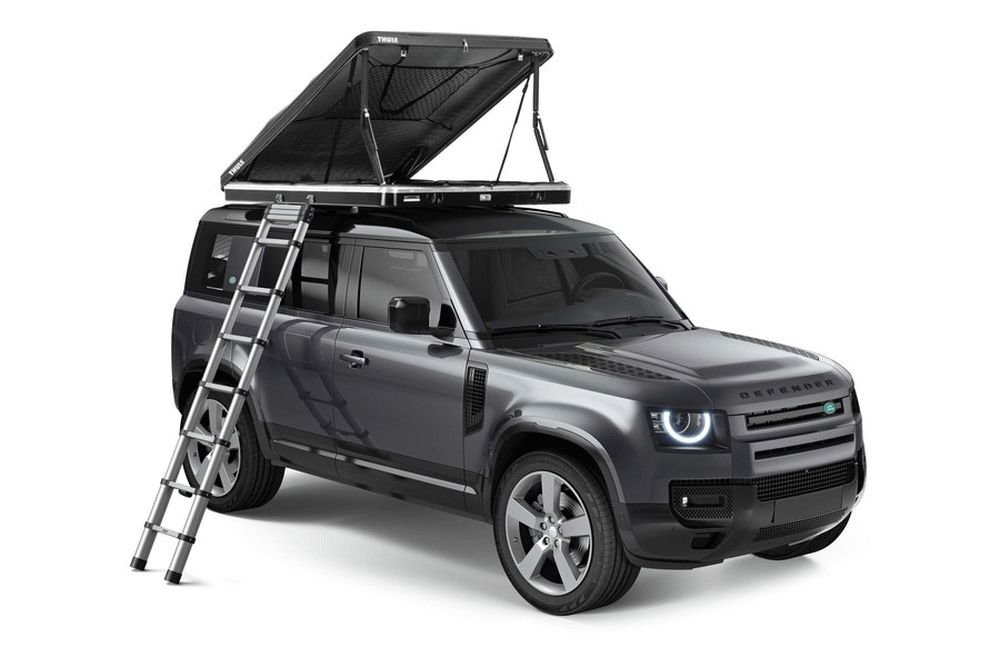 Thule Basin Hard-Shell Roof Top Tent Open with Ladder