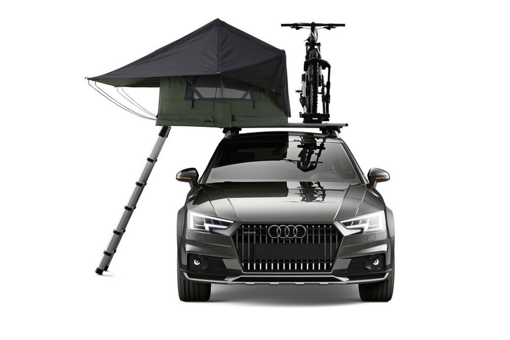 Thule Tepui Foothill Car Rooftop Tent Front View with Bike