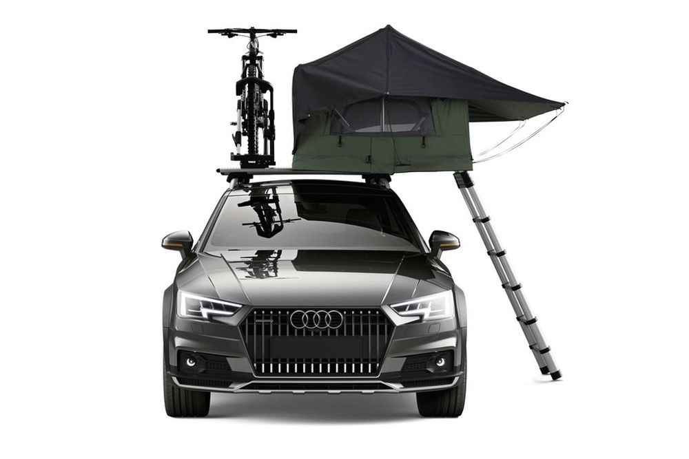 Thule Tepui Foothill Car Rooftop Tent front View with Bike 2